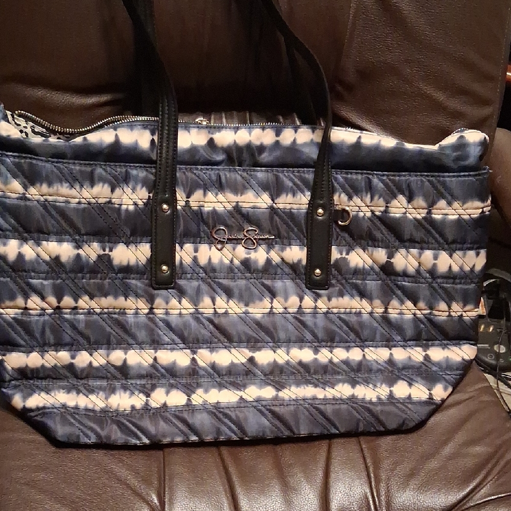 Jessica Simpson Navy and Cream Quilted Tote